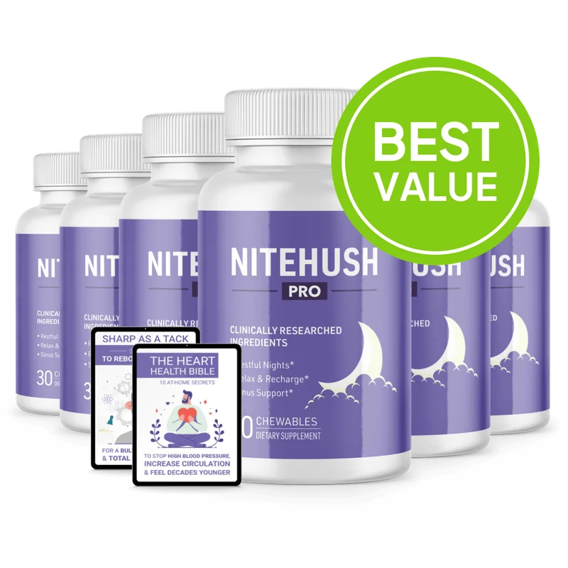 NiteHush Pro Sleep Relief Supplement — 6 Bottle / 180 Day Pack